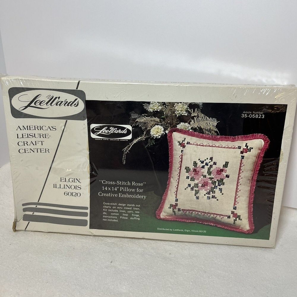 Vintage Lee Wards Cross-Stitch Rose‎ Pillow Kit 70's